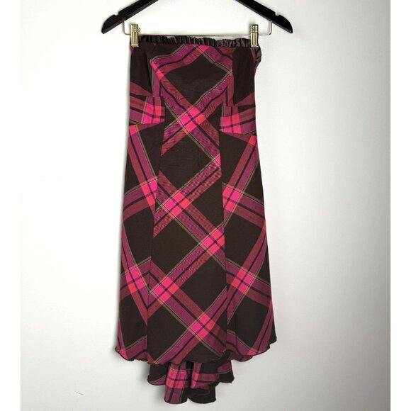 Diane Von Furstenburg Asia Strapless Dress Plaid Pink Brown 4 Whimsygoth Fairy - Picture 7 of 11